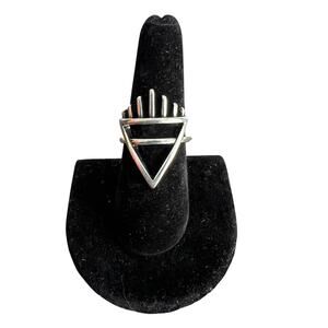 Silver tone triangle geometric funky ring, size 8.5